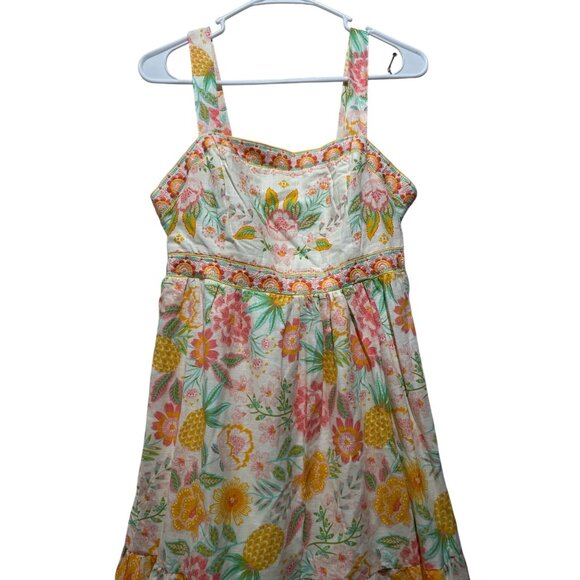 Rachel Zoe Tropical Pineapple Maxi Dress 4 Floral Embroidered Tiered Babydoll - Picture 6 of 15